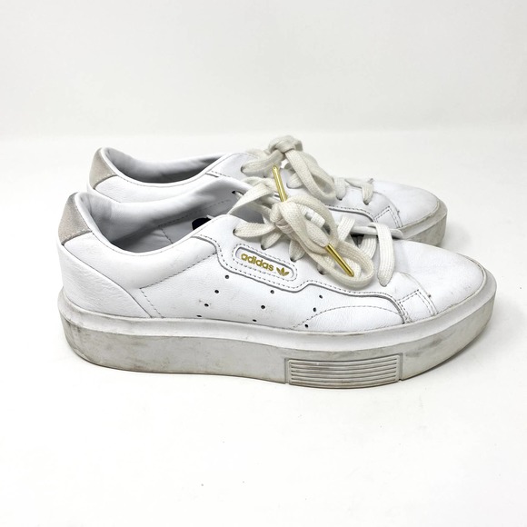 Adidas Originals Sleek Super White Leather Sneakers Size 6 - Picture 4 of 7